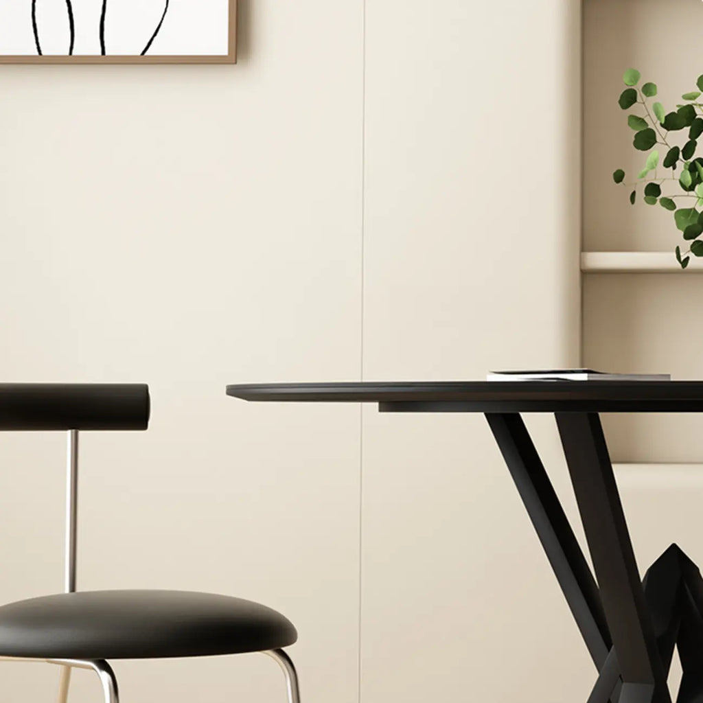Solid Black Metal Stone Round Dining Table