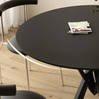 Solid Black Metal Stone Round Dining Table