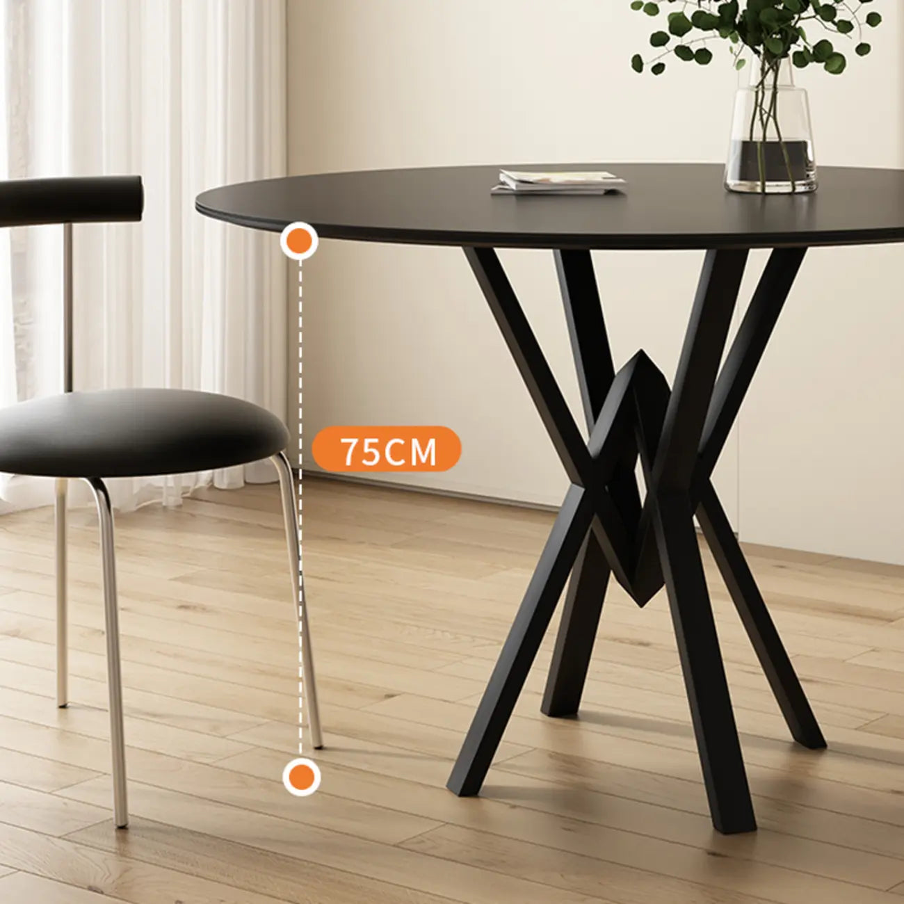 Solid Black Metal Stone Round Dining Table