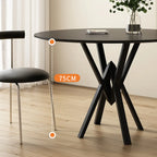 Solid Black Metal Stone Round Dining Table