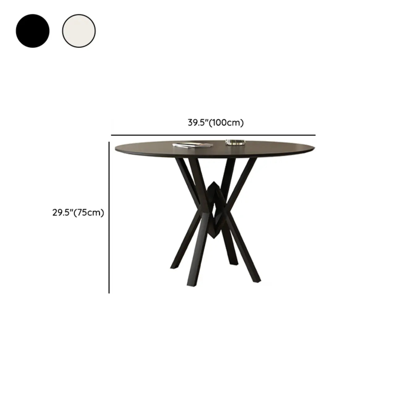 Solid Black Metal Stone Round Dining Table