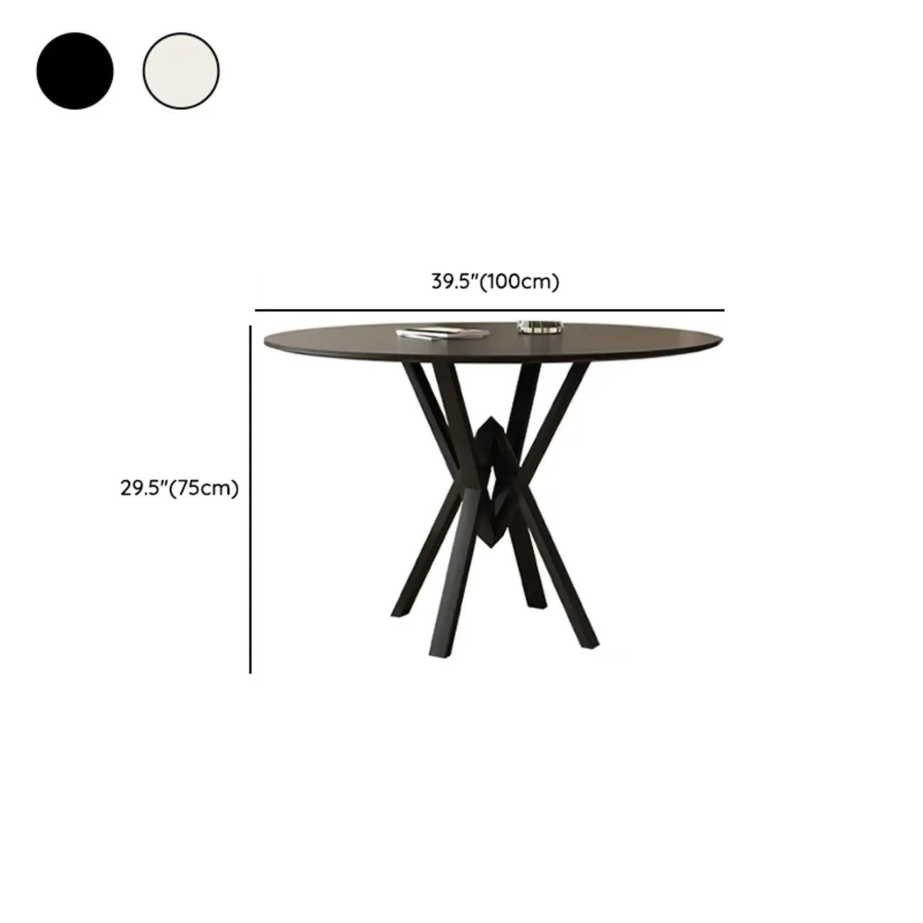 Solid Black Metal Stone Round Dining Table