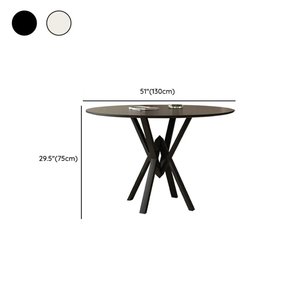 Solid Black Metal Stone Round Dining Table