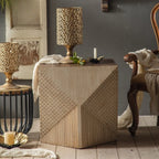 Rustic Natural Finish Wood Block Side Table for Living Room