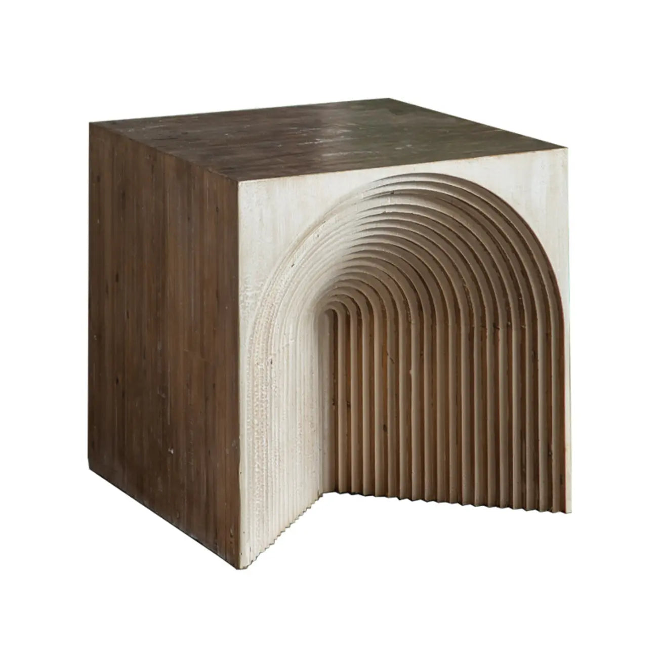 Rustic Natural Finish Wood Block Side Table for Living Room