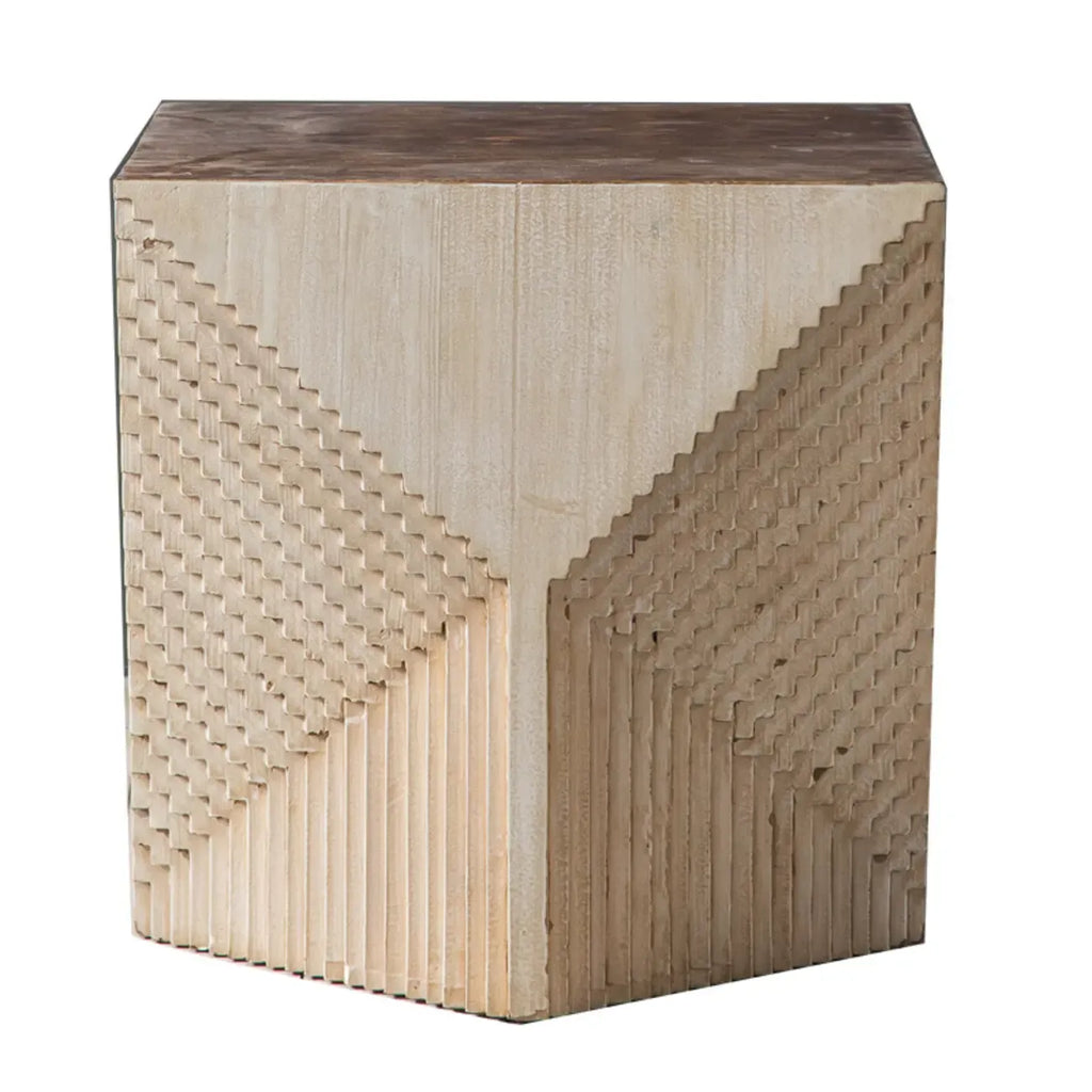 Rustic Natural Finish Wood Block Side Table for Living Room