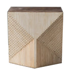 Rustic Natural Finish Wood Block Side Table for Living Room