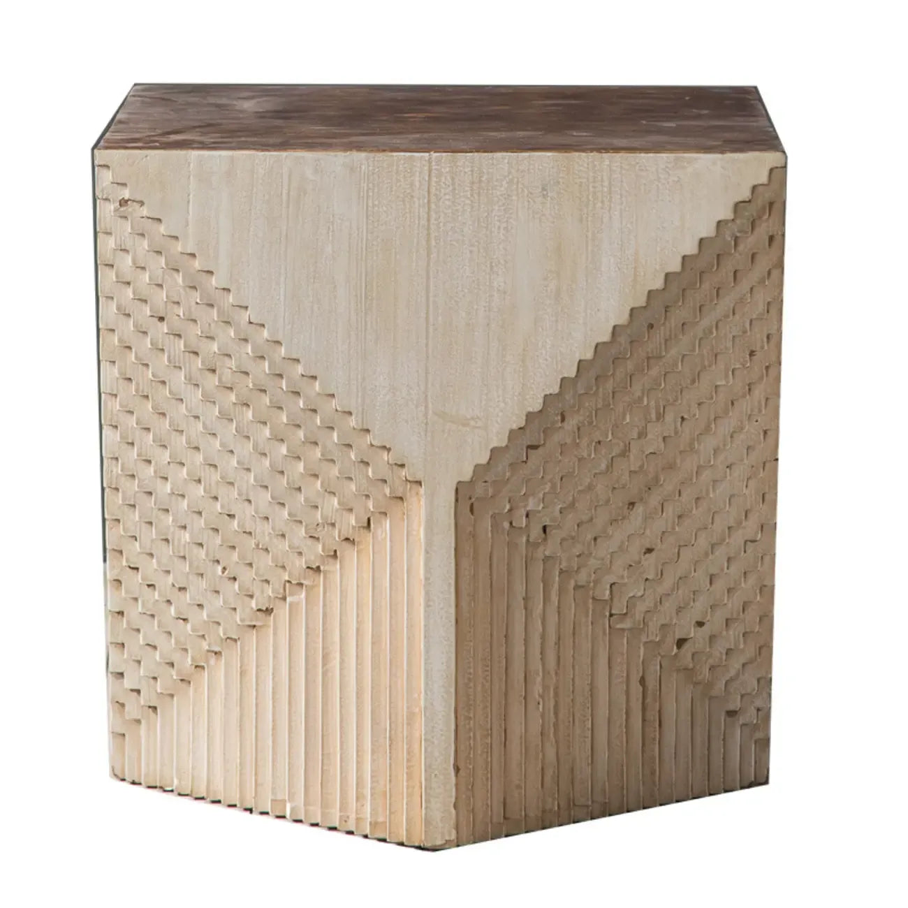 Rustic Natural Finish Wood Block Side Table for Living Room