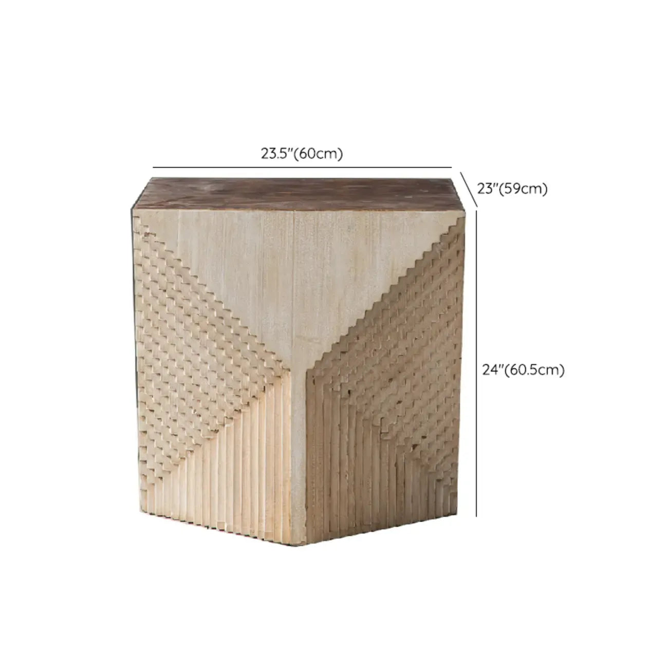 Rustic Natural Finish Wood Block Side Table for Living Room