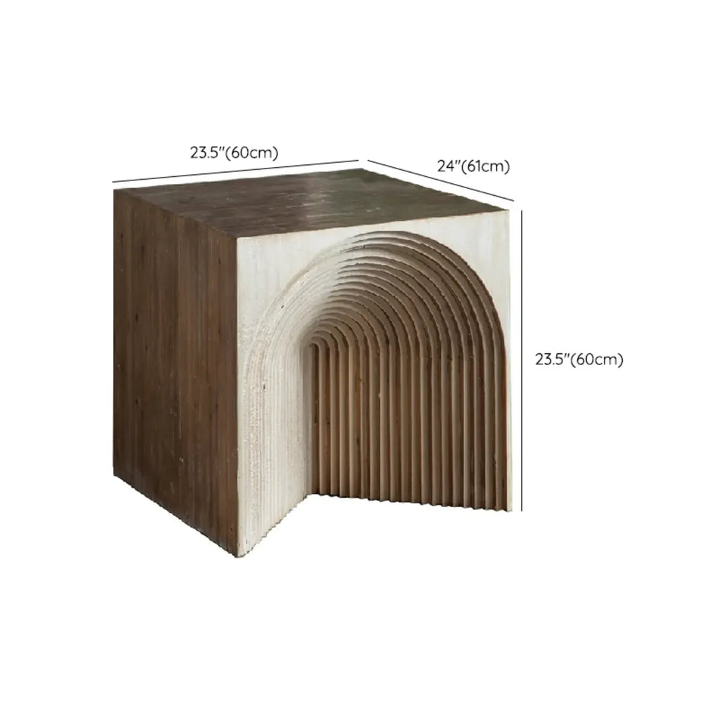 Rustic Natural Finish Wood Block Side Table for Living Room