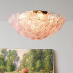 Modern Floral Glass Shade Round Gold Flush Ceiling Light