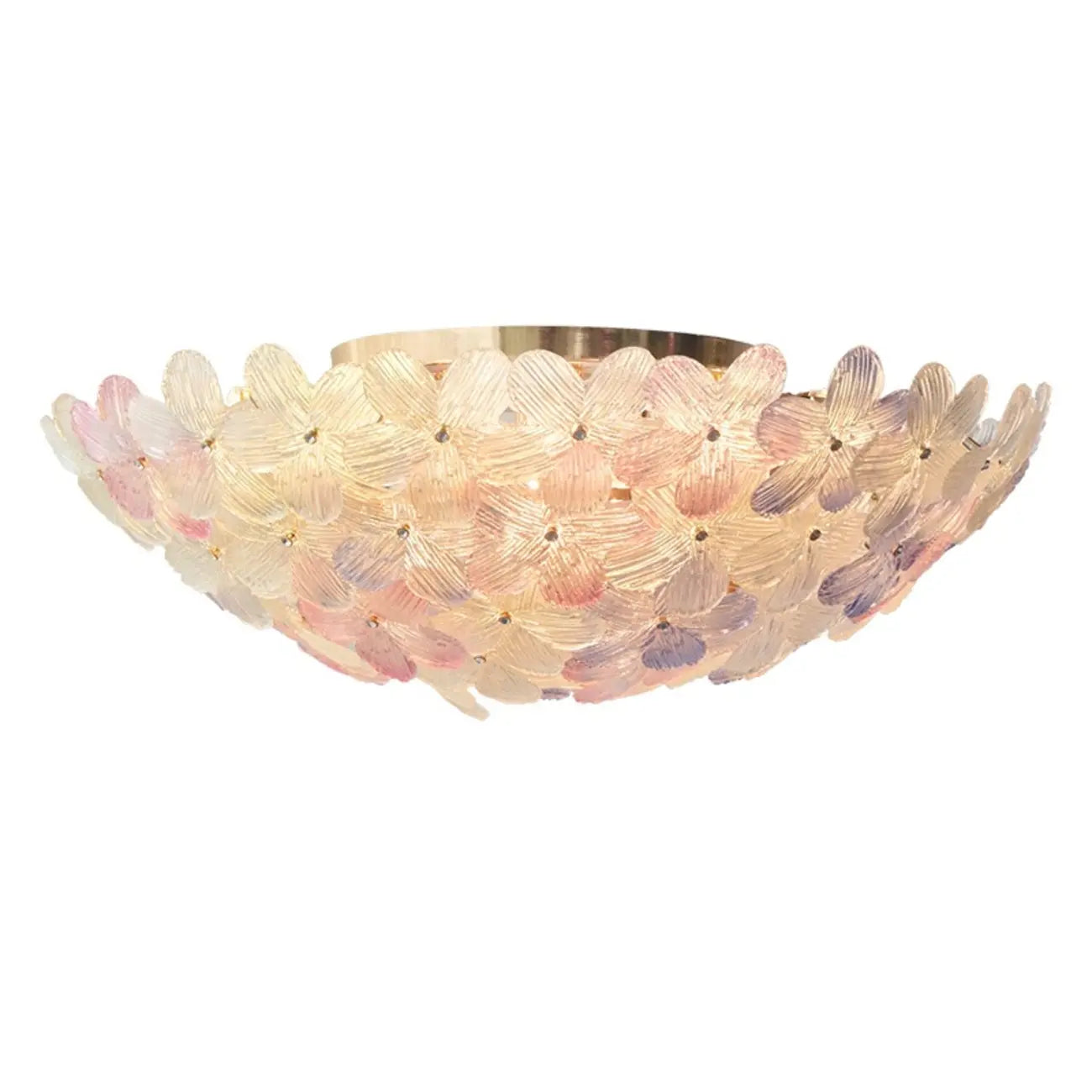 Modern Floral Glass Shade Round Gold Flush Ceiling Light