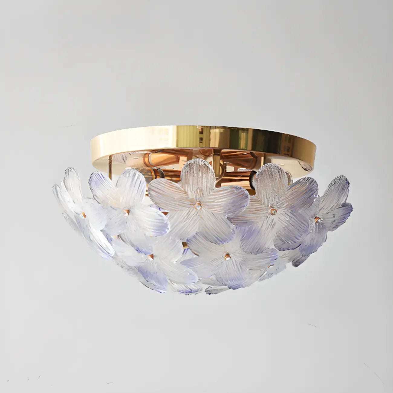Modern Floral Glass Shade Round Gold Flush Ceiling Light