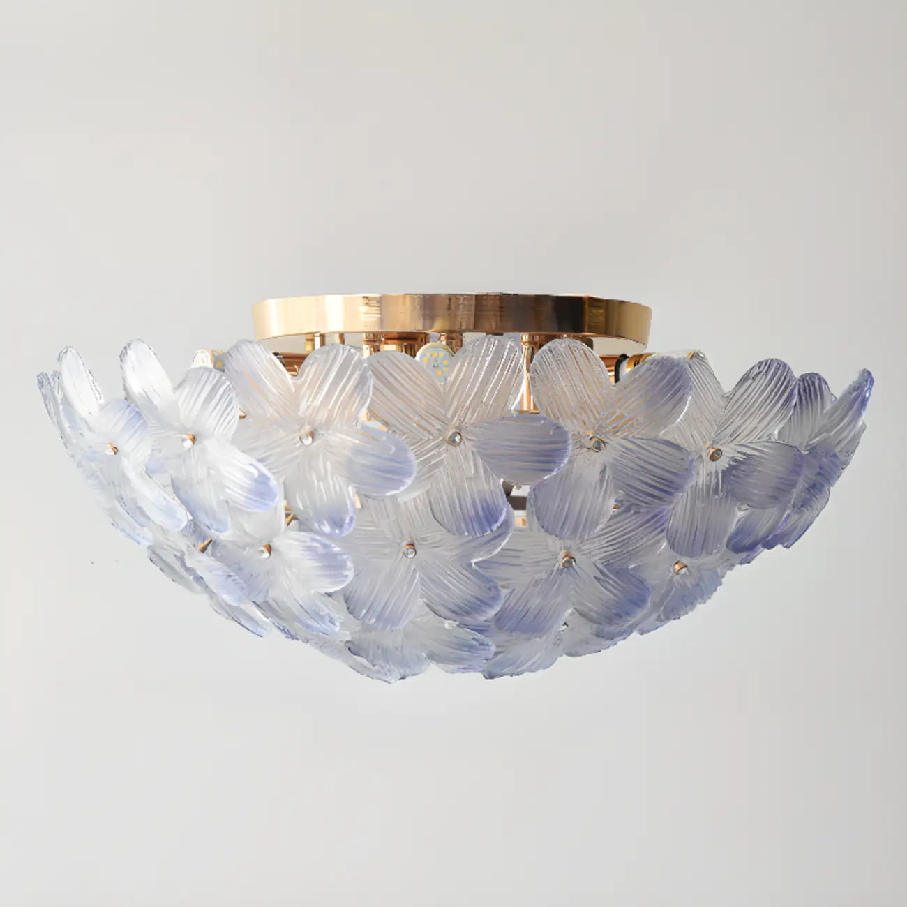 Modern Floral Glass Shade Round Gold Flush Ceiling Light