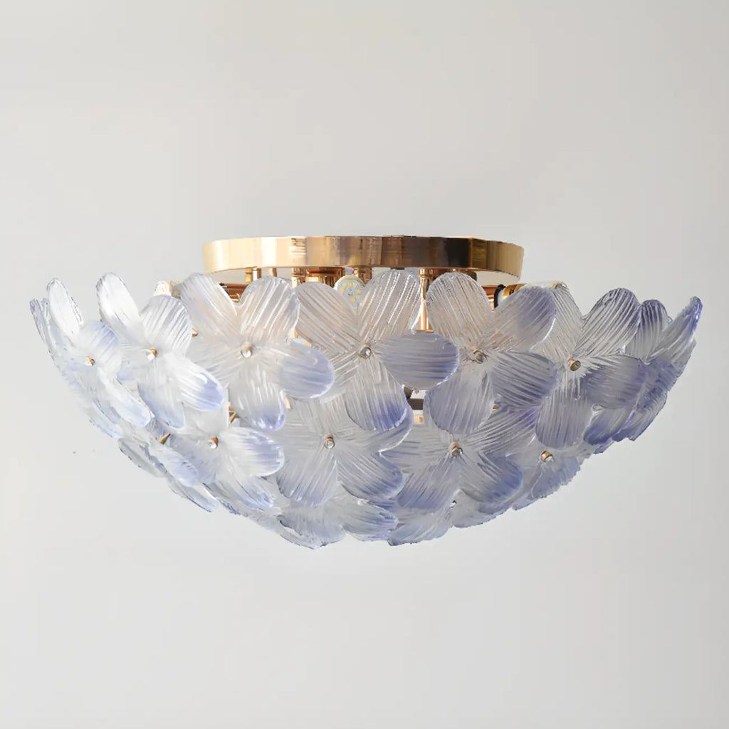 Modern Floral Glass Shade Round Gold Flush Ceiling Light