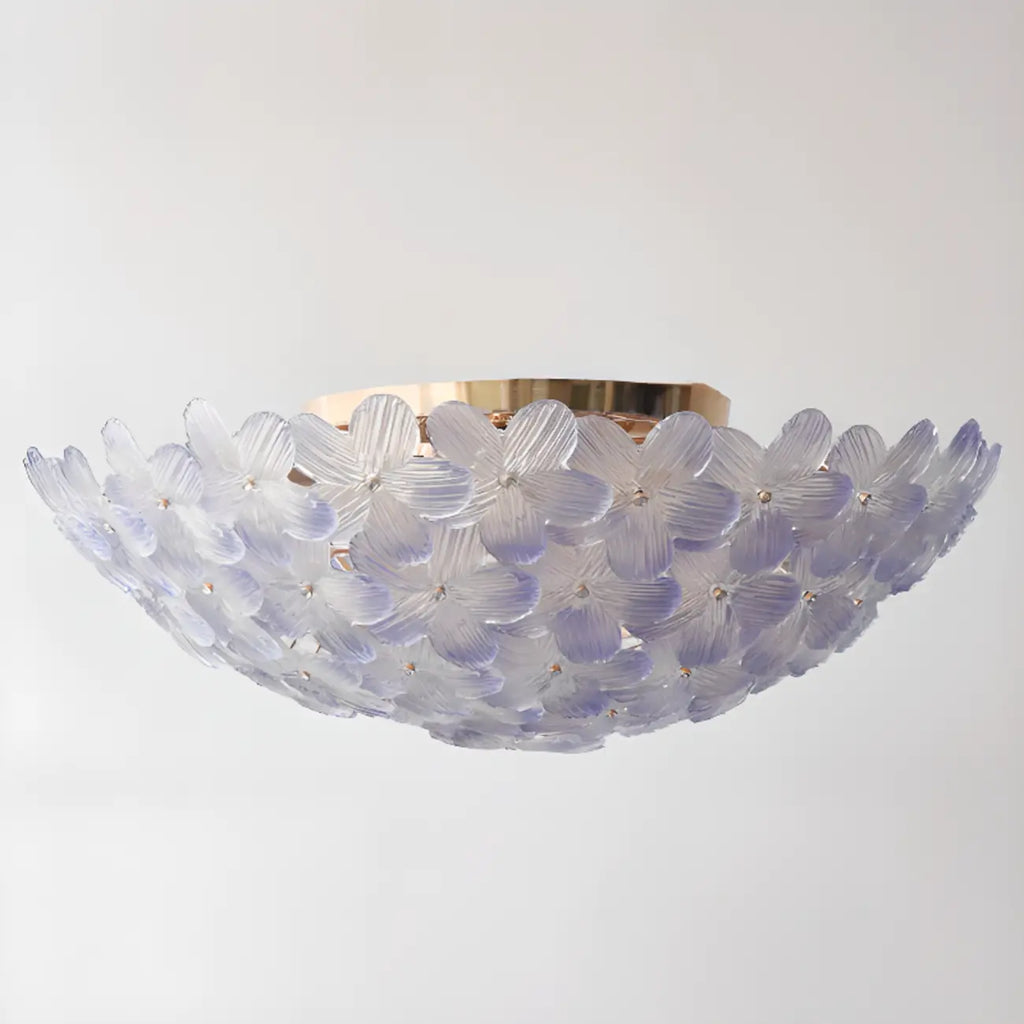 Modern Floral Glass Shade Round Gold Flush Ceiling Light