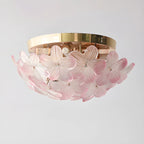 Modern Floral Glass Shade Round Gold Flush Ceiling Light