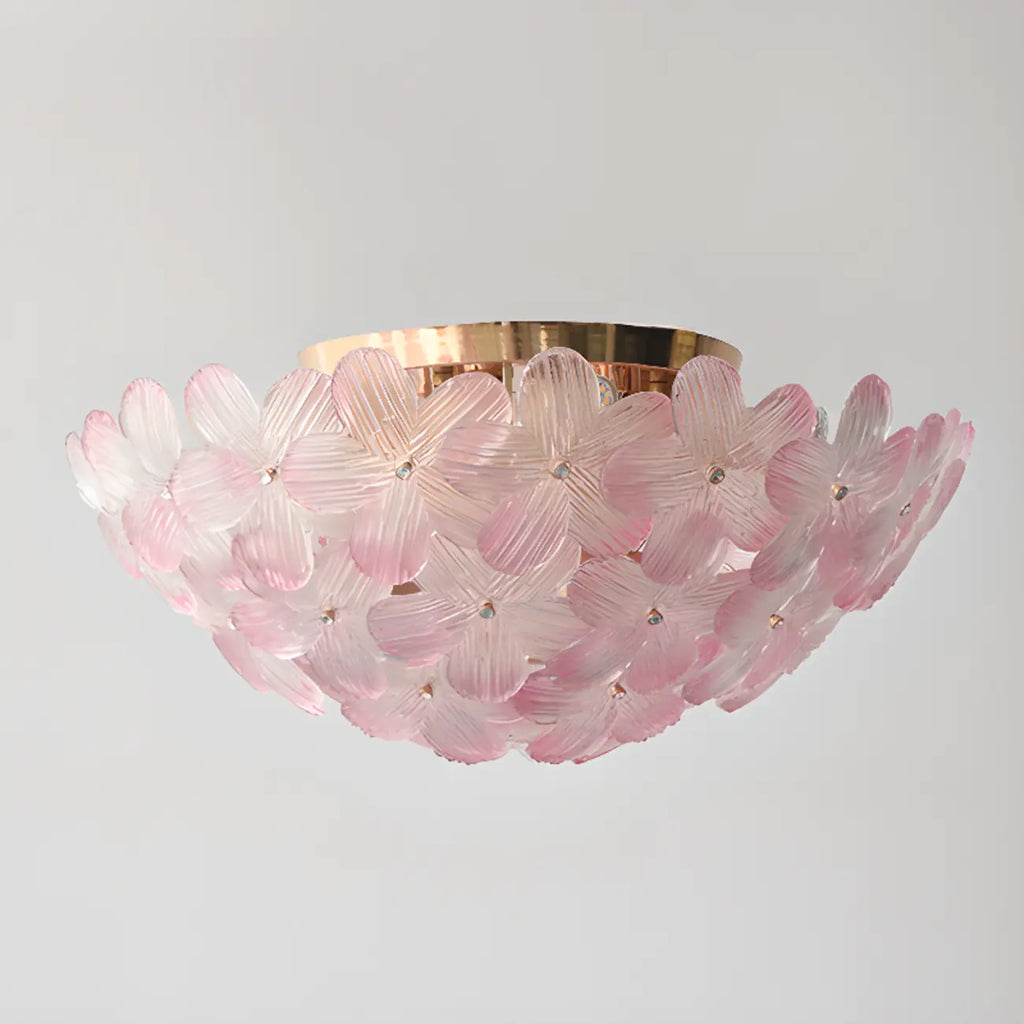 Modern Floral Glass Shade Round Gold Flush Ceiling Light