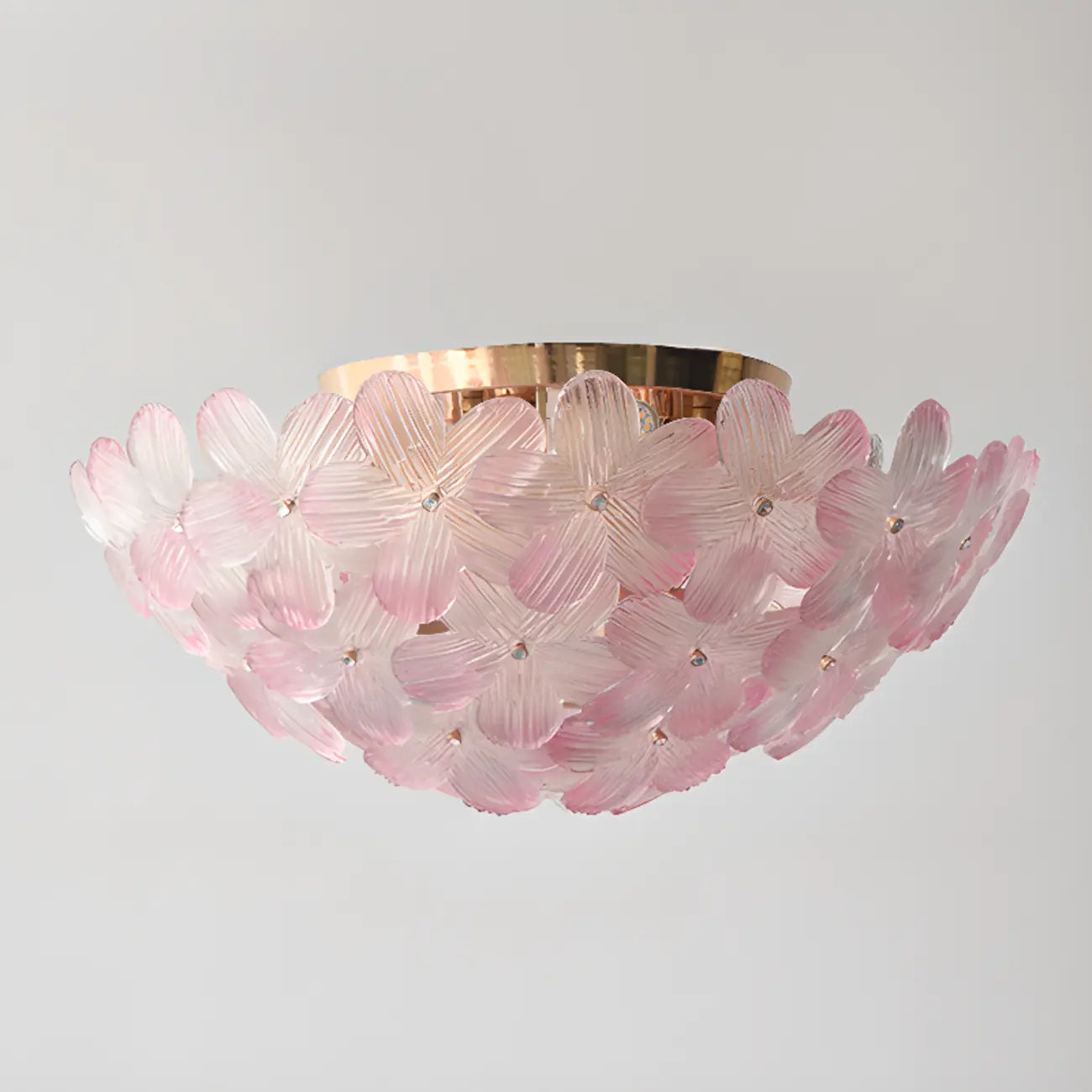 Modern Floral Glass Shade Round Gold Flush Ceiling Light