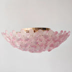 Modern Floral Glass Shade Round Gold Flush Ceiling Light