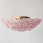 Modern Floral Glass Shade Round Gold Flush Ceiling Light