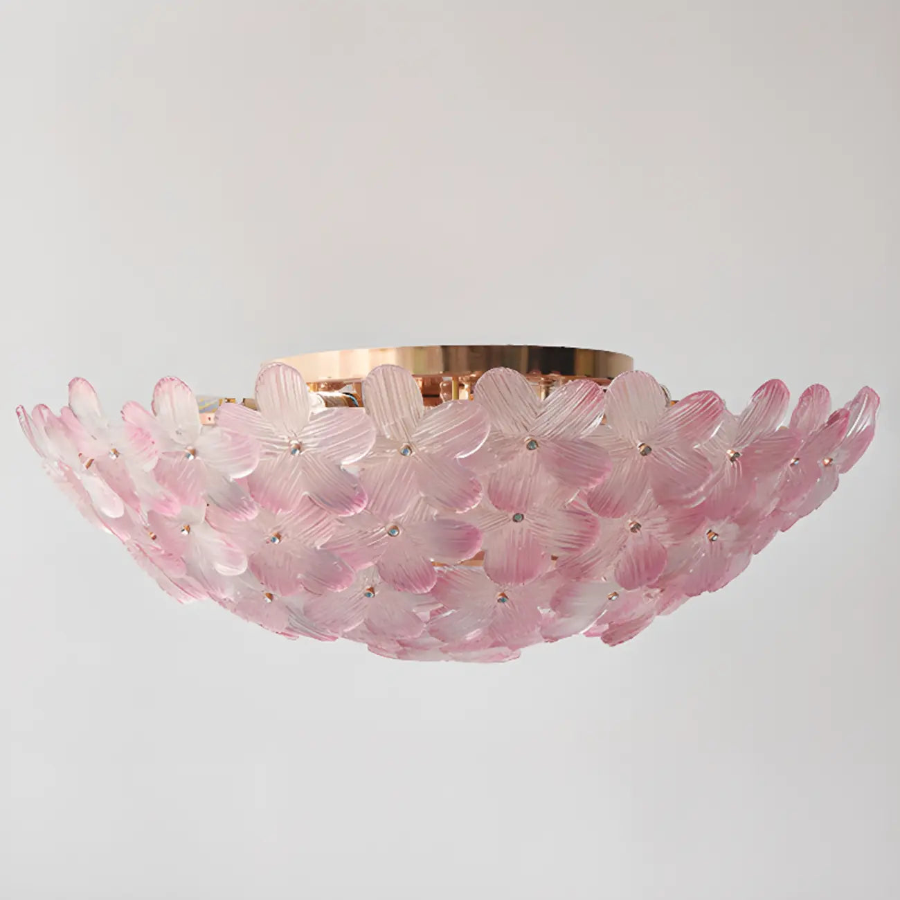 Modern Floral Glass Shade Round Gold Flush Ceiling Light