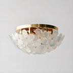 Modern Floral Glass Shade Round Gold Flush Ceiling Light