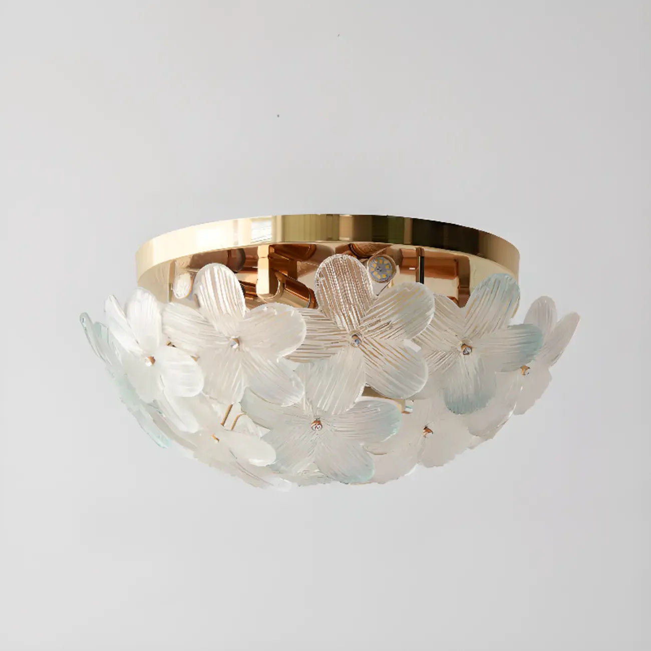 Modern Floral Glass Shade Round Gold Flush Ceiling Light