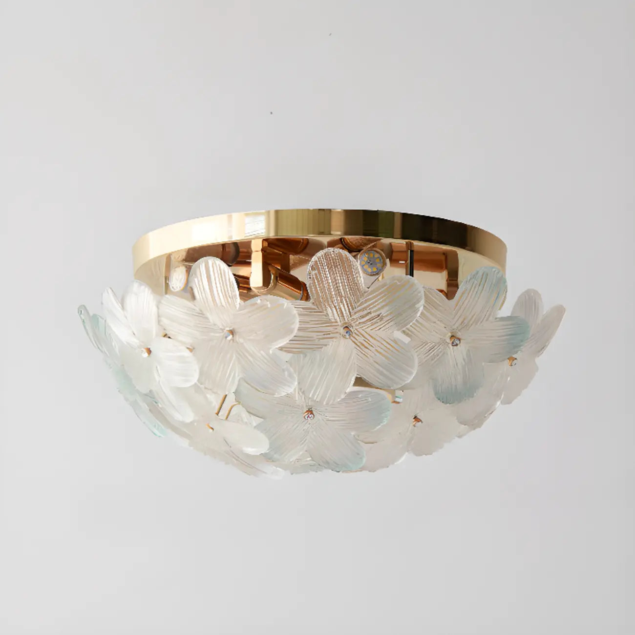 Modern Floral Glass Shade Round Gold Flush Ceiling Light
