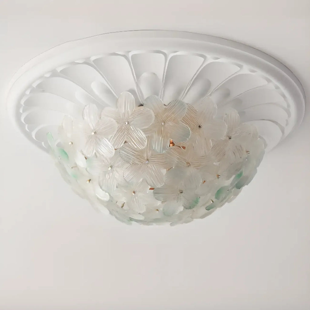 Modern Floral Glass Shade Round Gold Flush Ceiling Light