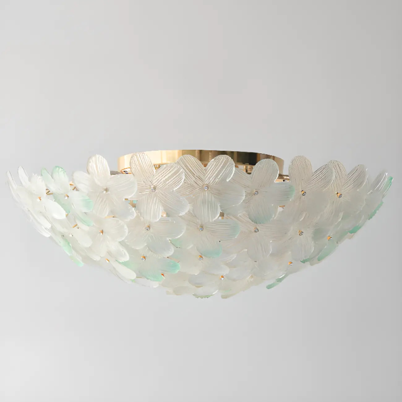 Modern Floral Glass Shade Round Gold Flush Ceiling Light