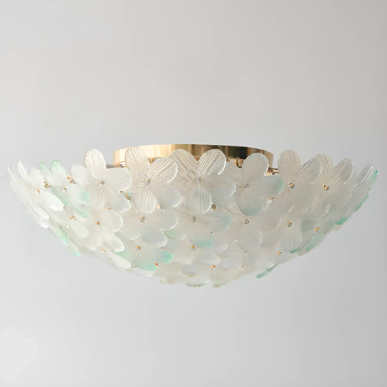 Modern Floral Glass Shade Round Gold Flush Ceiling Light