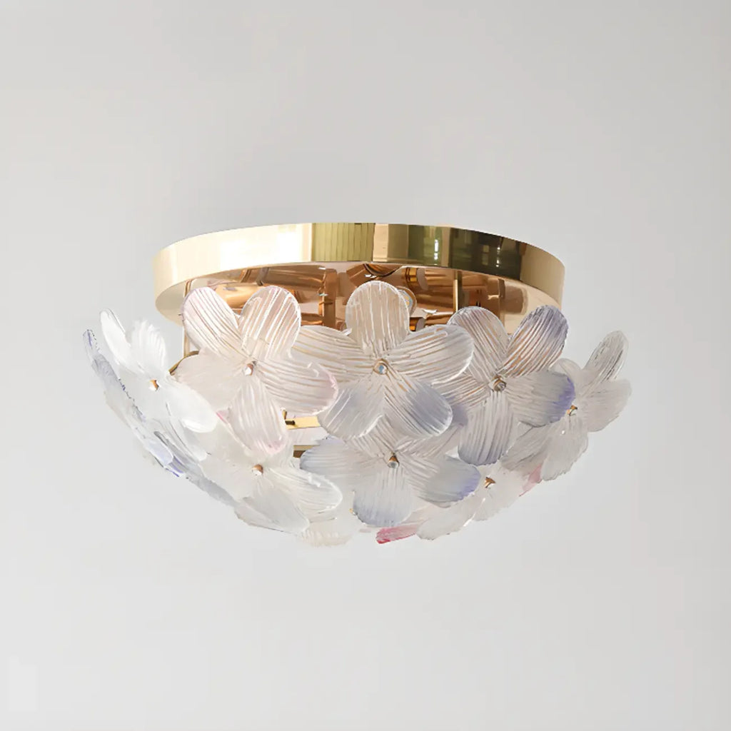 Modern Floral Glass Shade Round Gold Flush Ceiling Light