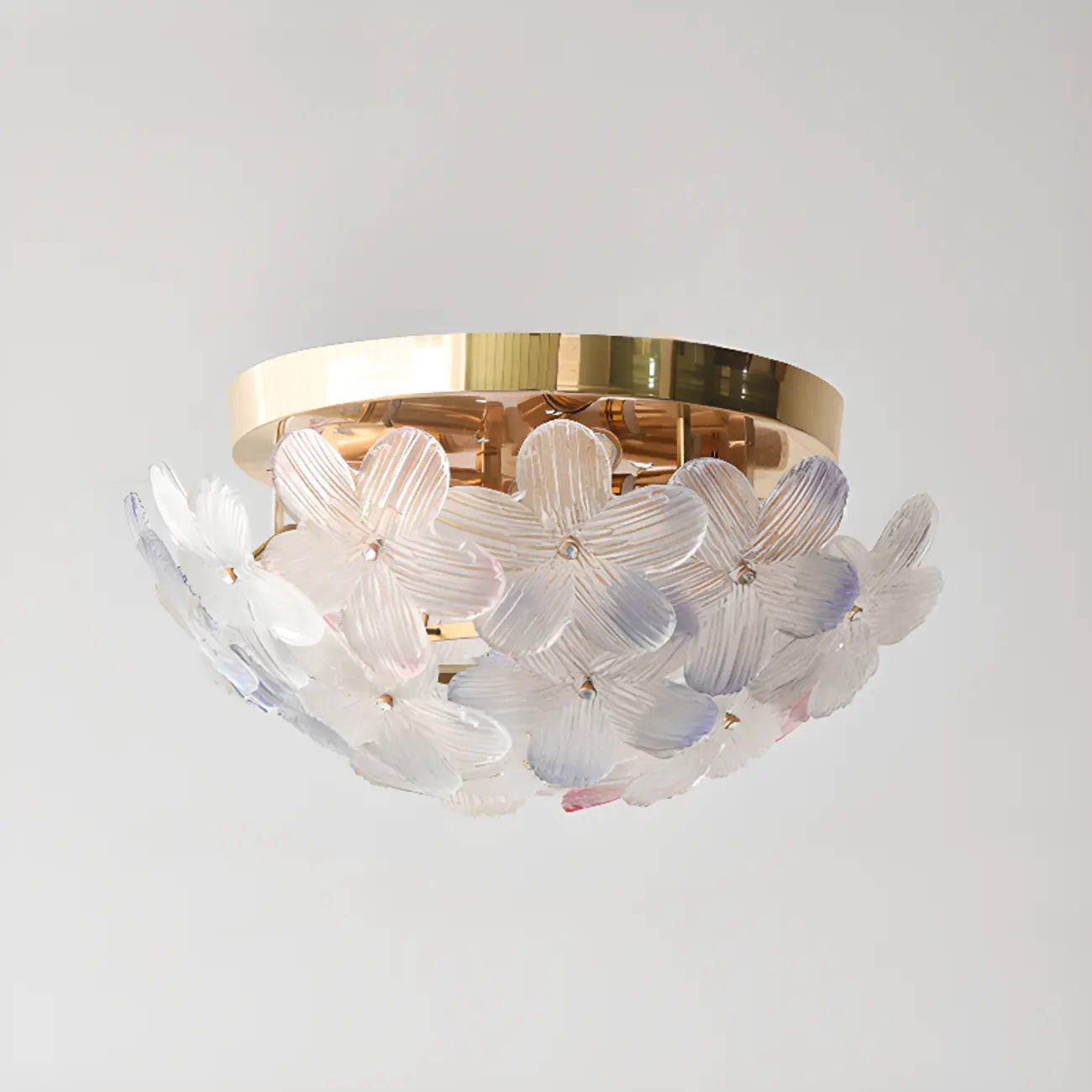 Modern Floral Glass Shade Round Gold Flush Ceiling Light