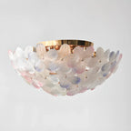 Modern Floral Glass Shade Round Gold Flush Ceiling Light