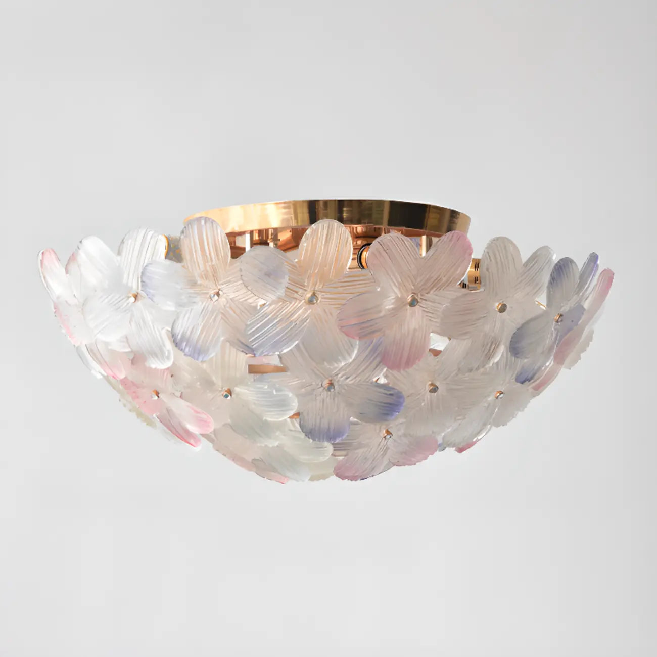 Modern Floral Glass Shade Round Gold Flush Ceiling Light