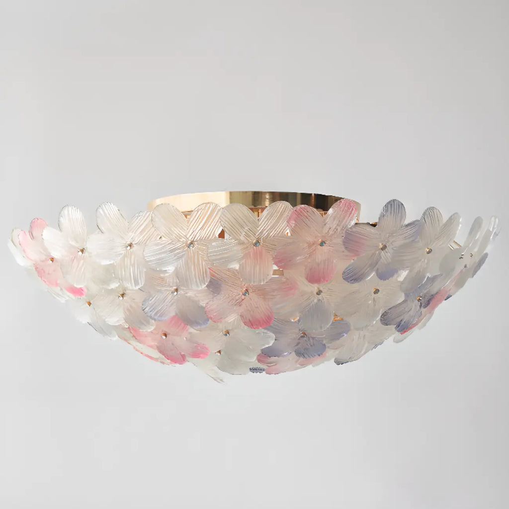Modern Floral Glass Shade Round Gold Flush Ceiling Light