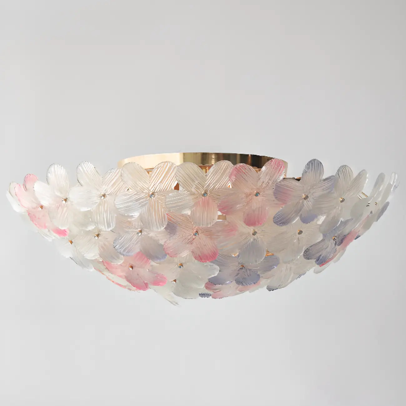 Modern Floral Glass Shade Round Gold Flush Ceiling Light