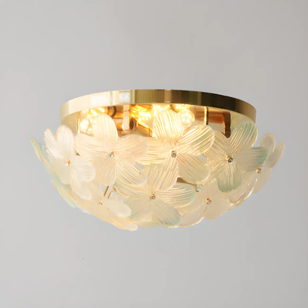Modern Floral Glass Shade Round Gold Flush Ceiling Light