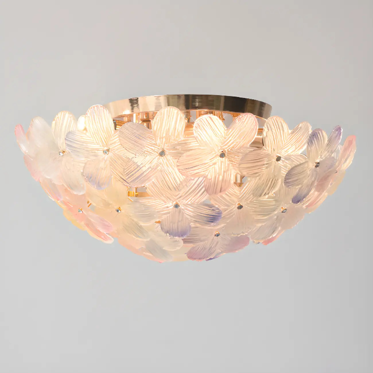 Modern Floral Glass Shade Round Gold Flush Ceiling Light