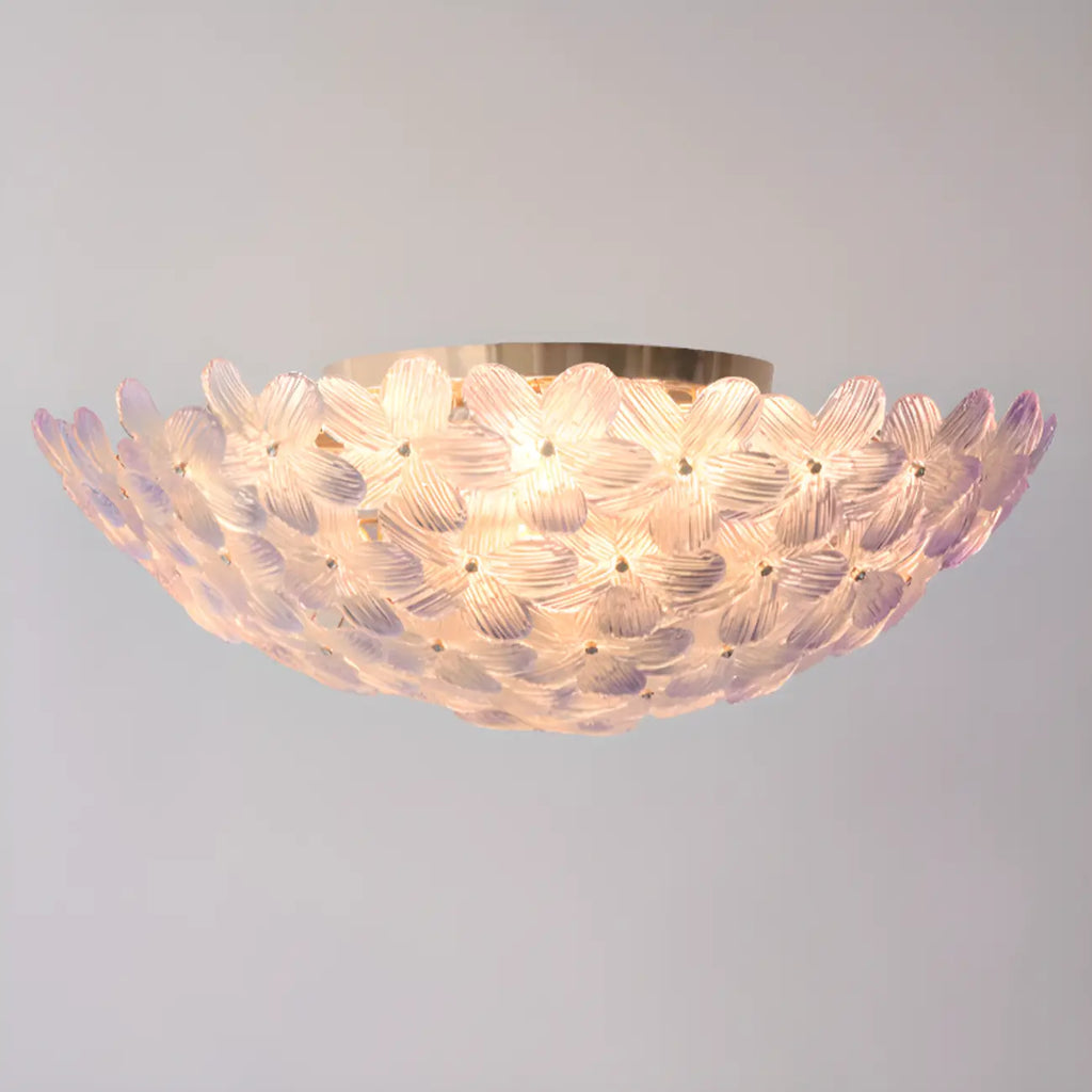Modern Floral Glass Shade Round Gold Flush Ceiling Light