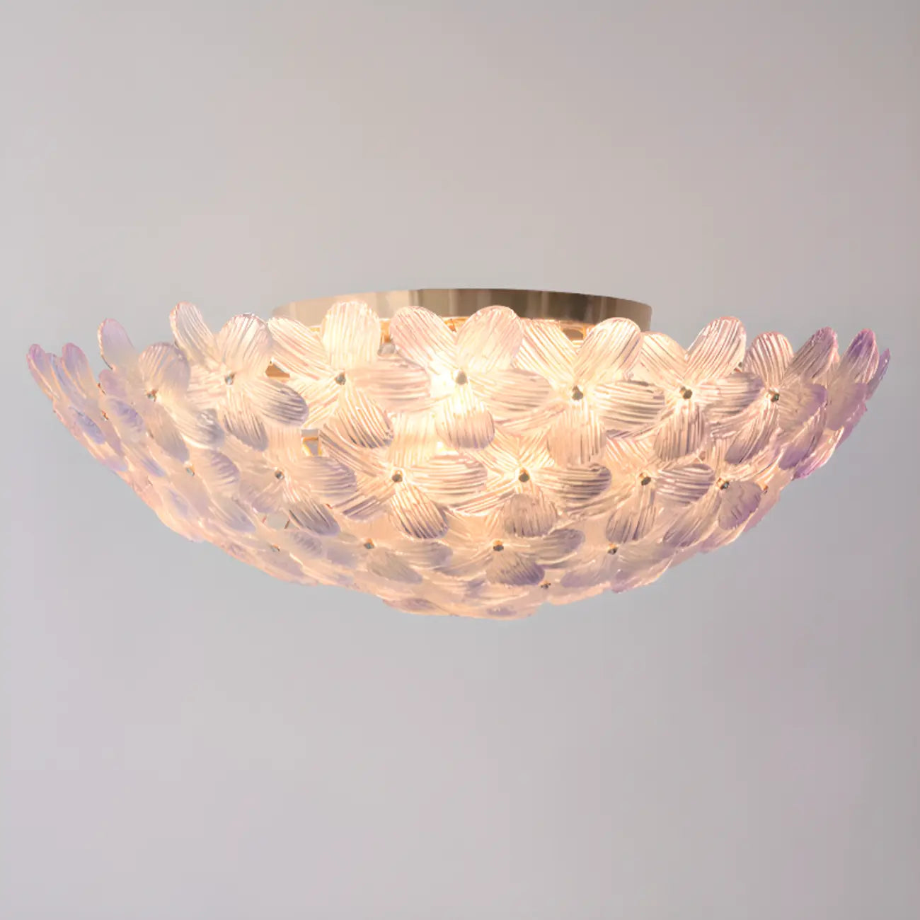 Modern Floral Glass Shade Round Gold Flush Ceiling Light