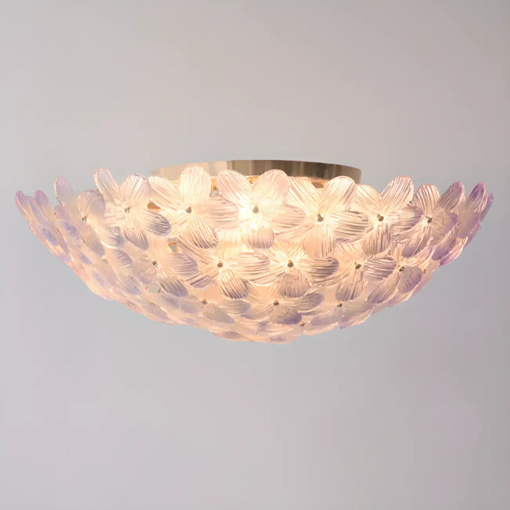 Modern Floral Glass Shade Round Gold Flush Ceiling Light