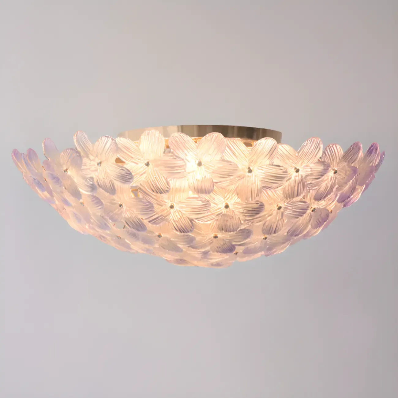 Modern Floral Glass Shade Round Gold Flush Ceiling Light