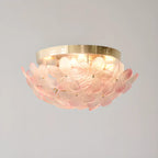 Modern Floral Glass Shade Round Gold Flush Ceiling Light