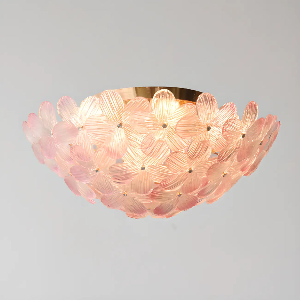 Modern Floral Glass Shade Round Gold Flush Ceiling Light