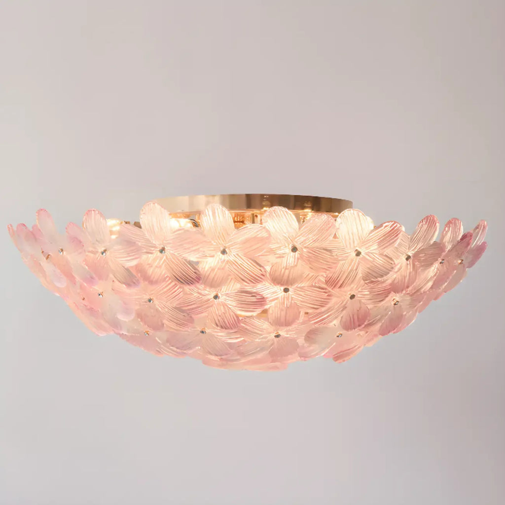 Modern Floral Glass Shade Round Gold Flush Ceiling Light