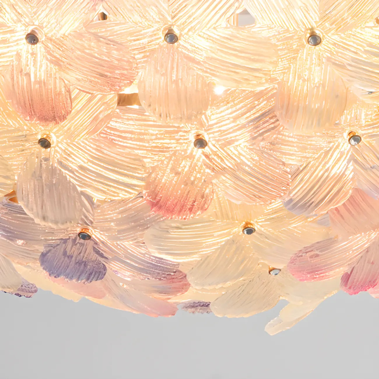 Modern Floral Glass Shade Round Gold Flush Ceiling Light