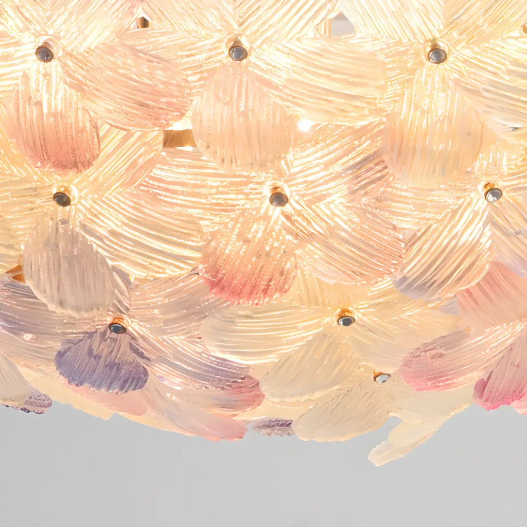 Modern Floral Glass Shade Round Gold Flush Ceiling Light