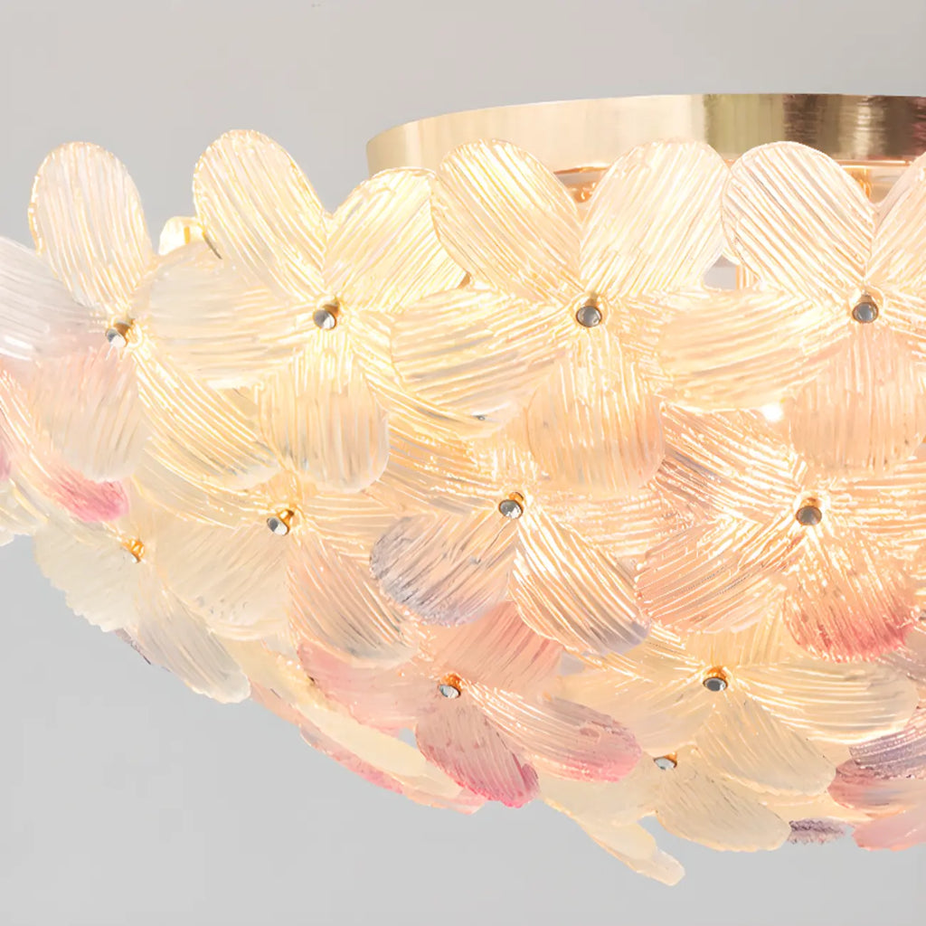Modern Floral Glass Shade Round Gold Flush Ceiling Light